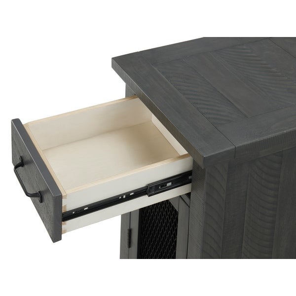 Rustic Chairside Table with hidden Charging Station, Solid Wood