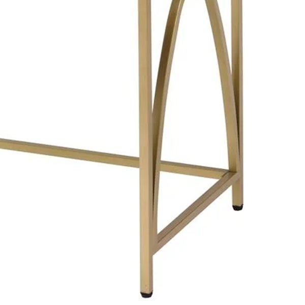 50 Inch Desk Console Table, 2 Drawers, Metal Inverted U Frame, White, Gold