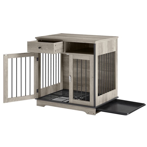 Industrial Furniture Style Dog Crate Dog Kennel with Loackable Door and Removable Bottom Tray, Side Table End Table with Storage