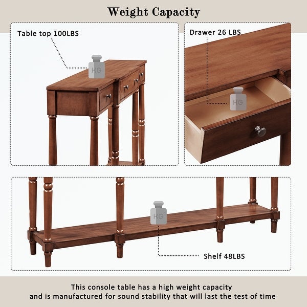Solid Wood Console Table, with Storage Shelf and Drawer