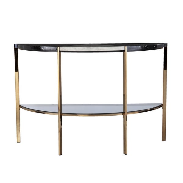 Cortihana Half Moon Faux Marble Console Table, Gold