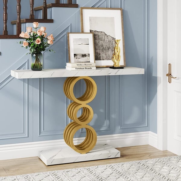 39 Inch Gold Console Table, Modern Sofa Entry Table Behind Couch