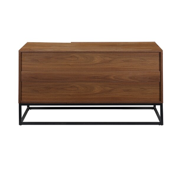 Console Table in Walnut and Black Finish Retro Design Console Table with Two Open Shelves, Console Tables