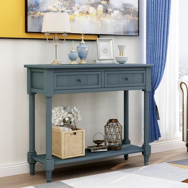 Traditional Console Table with Two Drawers, Sofa Table with Bottom Shelf