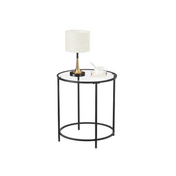 Round Side Table, Glass End Table with Metal Frame, Small Coffee Accent Table, Bedside Table, Modern Style - 19.7