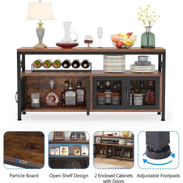 Console Sofa Table with Doors, 3 Tiers TV Stand, Entertainment Center
