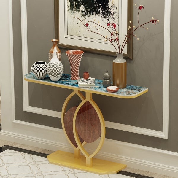 Narrow Console Table with Multicolored Marble Top - 47.1 x 11.7 x 30.7inch