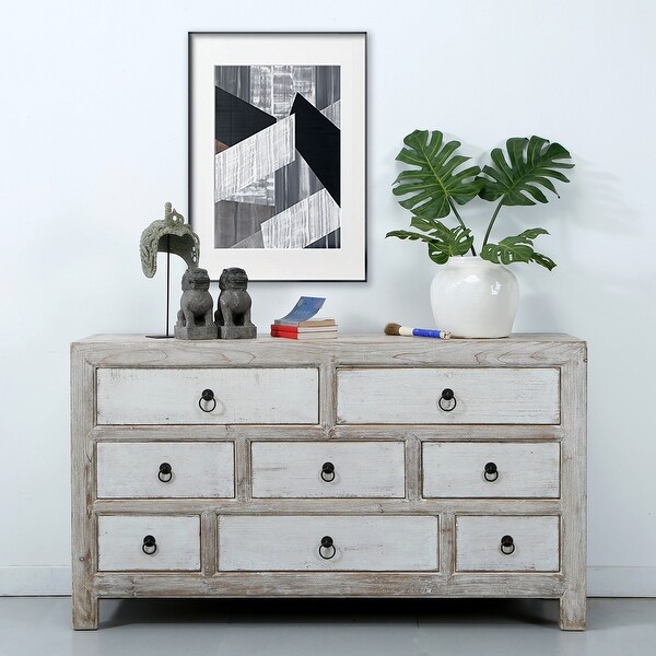 Artissance Shandong Side Table With 8 Drawers and Antique Off White Finish, 35 Inch Tall