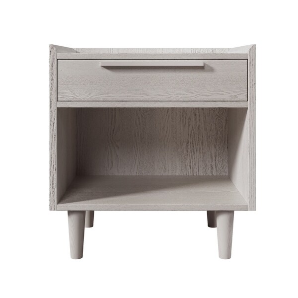 Modern Style Manufactured Wood 1 Drawer Nightstand Side Table with Wood Legs, Stone Gray