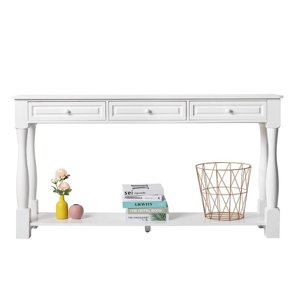 Sofa Table with Storage Drawers and Bottom Shelf, Wood Console Table