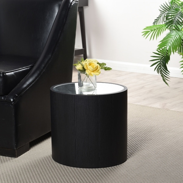 Dann Foley Lifestyle - Oval Side Table - Black Veneer, Inset Mirrored Table Top