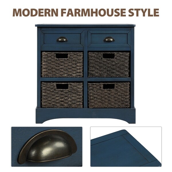 Wicker locker control table, two drawers and four classic rattan baskets