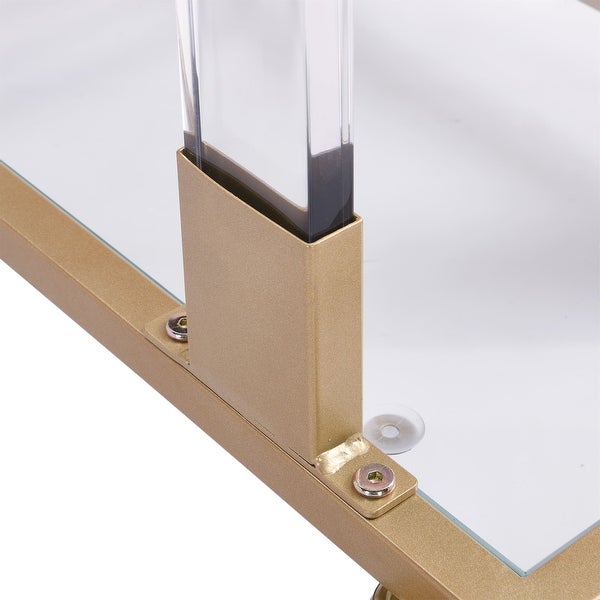 Glass Top C Shape Side Table with Wheels Acrylic Plant End Table for Living Room,Bedroom,Small Spaces