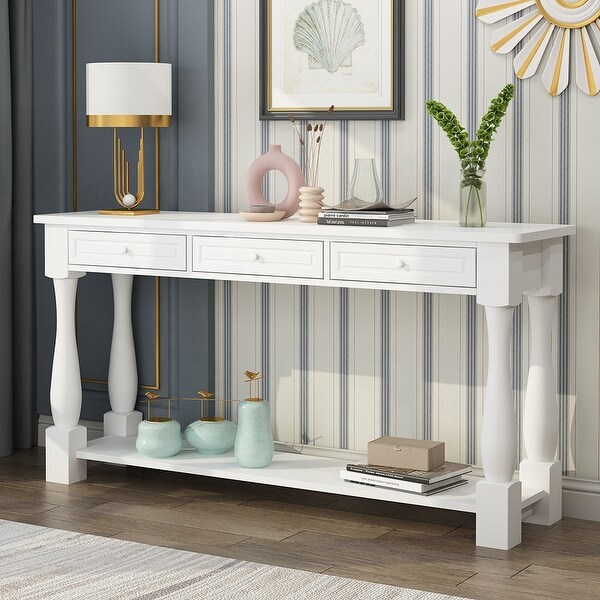 Sofa Table with Storage Drawers and Bottom Shelf, Wood Console Table