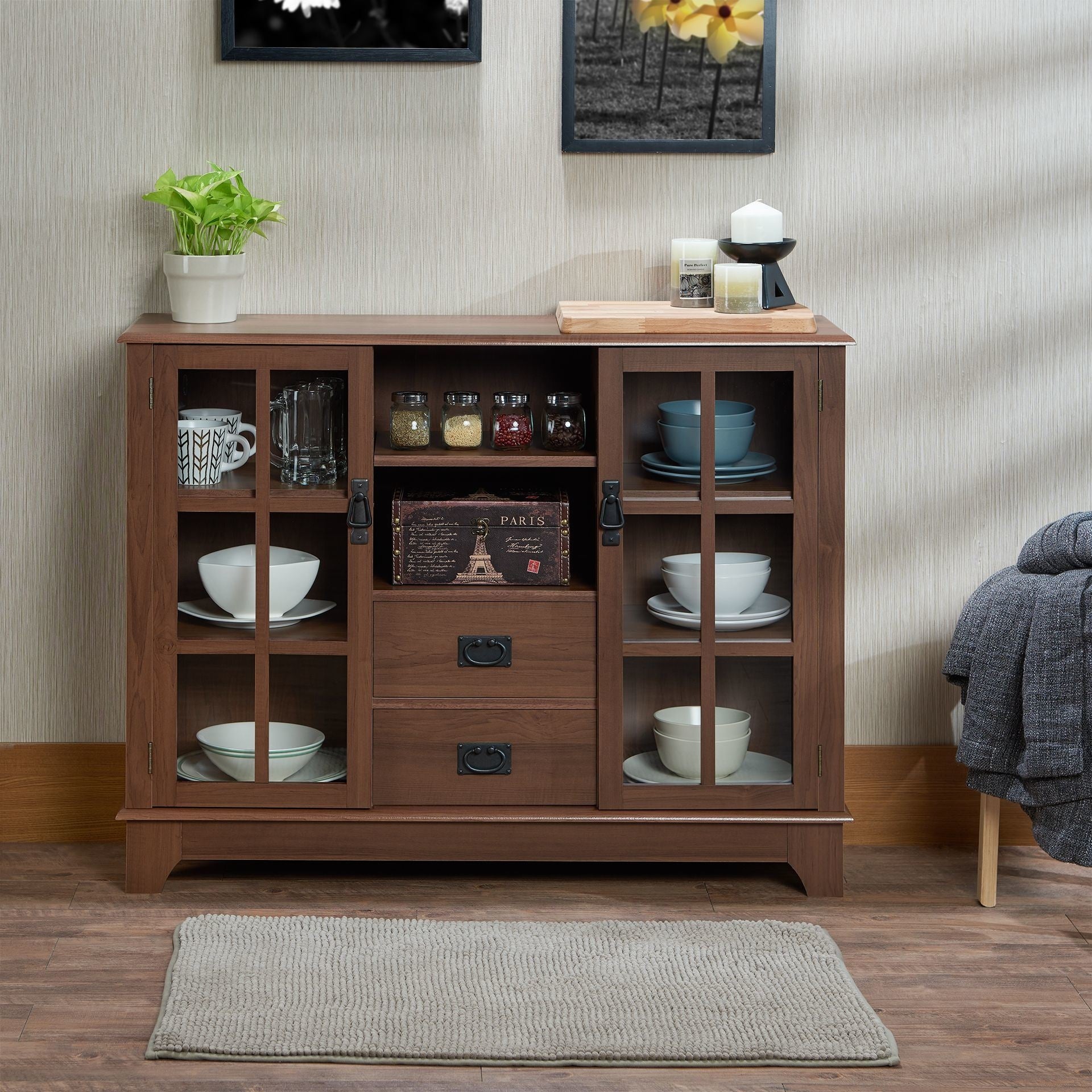 Double Door Console Table With 2 Drawer and 8 storage Bits,Narrow for Entryway, Living Room, Hallway - 42