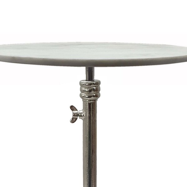 24 Inch Side Table, Aluminum Frame, Smooth Marble Top, Pedestal Base, White