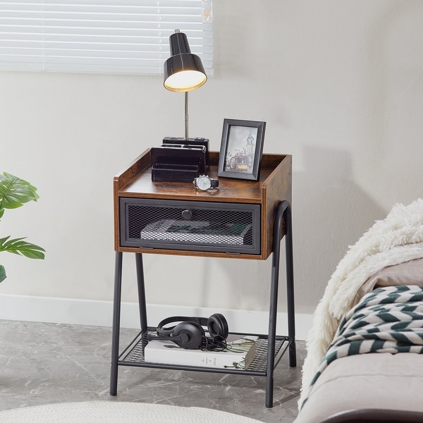 Taomika, ( Set of 2 ) Mid century Modern Side Table/End Table ,Rustic Brown