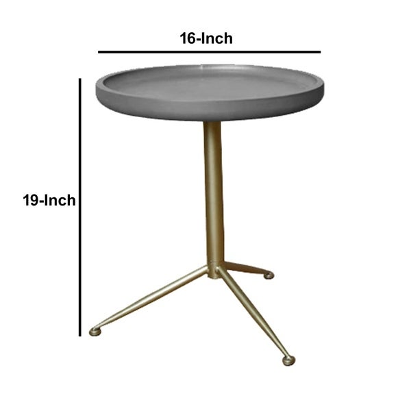 Round Wooden Side Table with Tripod Base, Small, Gold and Gray