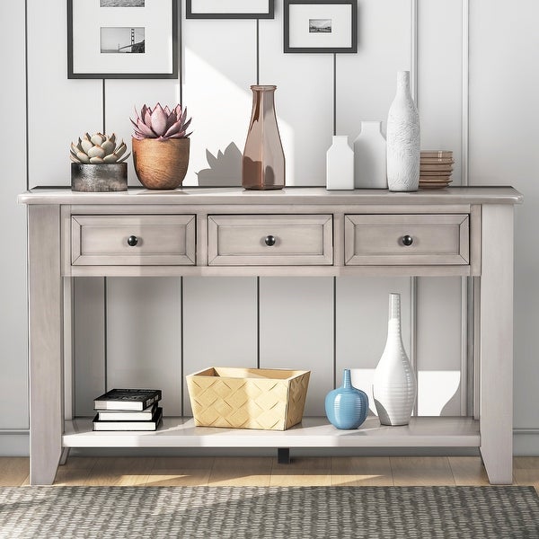 Wood Console Table with 3 Drawers and 1 Shelf,Living Room