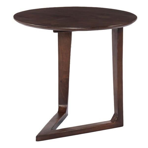 Mango Wood Round Side Table with and Cantilever Base, Brown