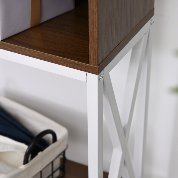 HOMCOM Industrial Style Entryway Console Table Desk with Shelf for Living Room, or Bedroom, Walnut Wood Grain