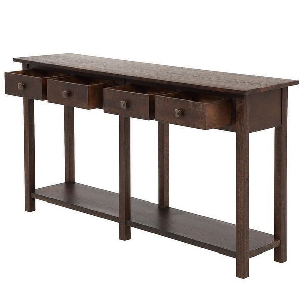 Brushed Texture Entryway Console Table with Drawer and Shelf, Espresso