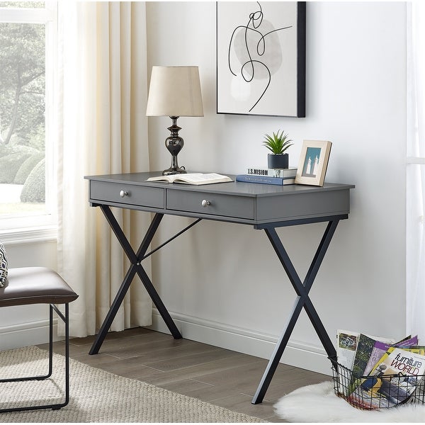 2 Drawers Writing Desk with Stoving Varnish Steel Frame, MDF Table Top
