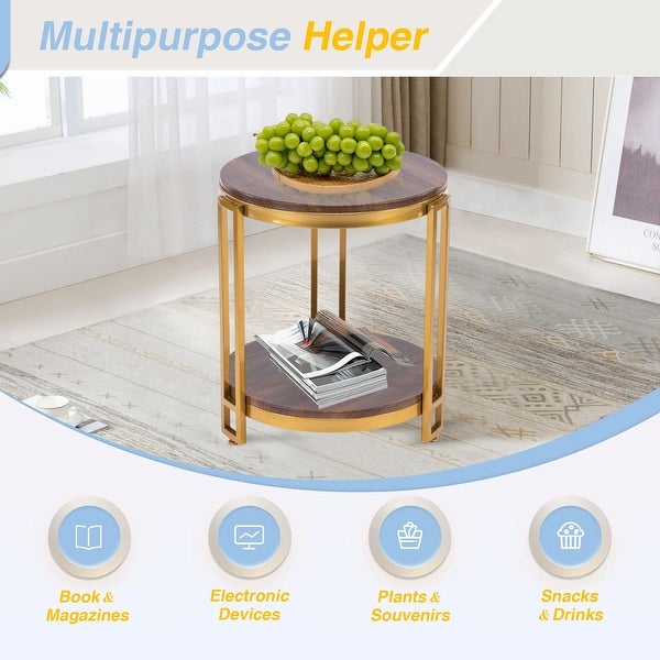 End tables for living room,Round End Table,Round Side Table with Metal Frame