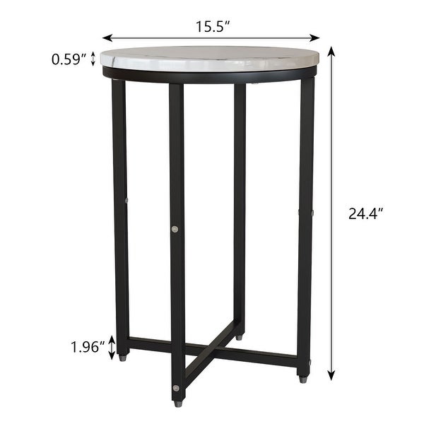 Round End Side Table with Faux Marble Top and Metal Frame for Living Room Bedroom Balcony Small Space Modern Home Decor,Set of 2