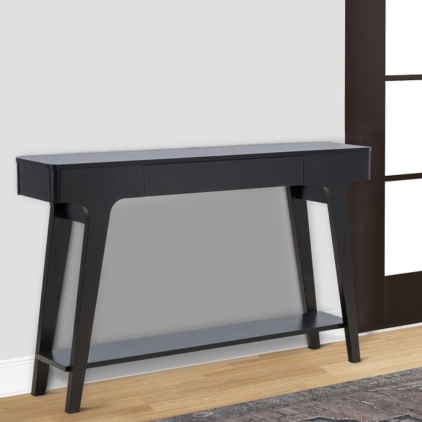 Lue 47 Inch Wood Console Sofa Table, 1 Drawer, Bottom Shelf, Black