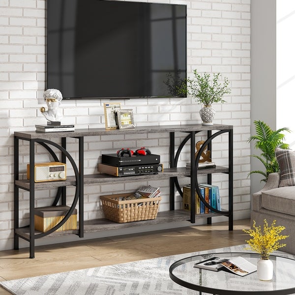 3 Tier Narrow Console Table with Storage Shelves, Industrial Entryway Table Behind Sofa Couch for Living Room
