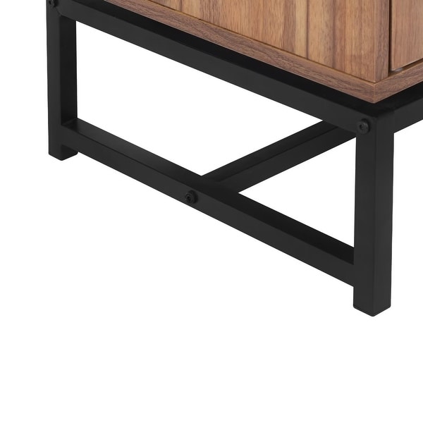 Natural 1 Rattan Door Cabinet, End Table, Sofa Side Table, Nightstand with Adjustable Pull Plate and Metal Base