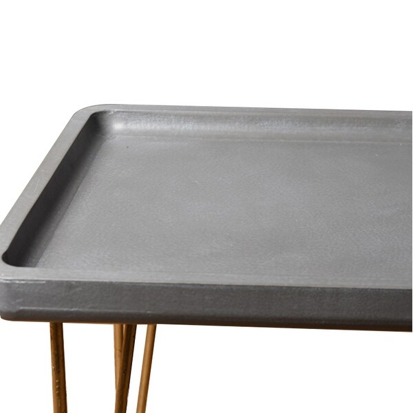 Rectangular Wooden Side Table with Hairpin Legs, Gray and Gold