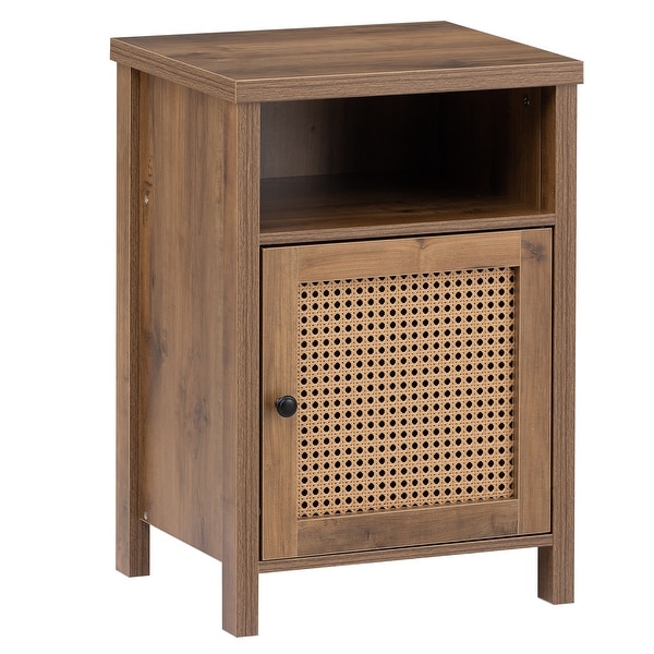 Bedside Cupboard,Bedside Table, Drawer Cabinet, Single Door Side Cabinet, Rattan Cabinet Door, Yellow