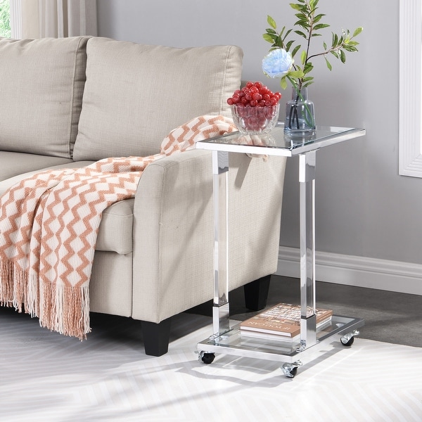 Sofa Table,Glass Top C Shape Square Table