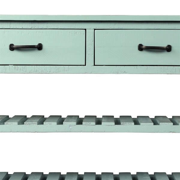 Door knocker Retro console table sofa entryway side table furniture, 2 drawers and 2 bottom shelves