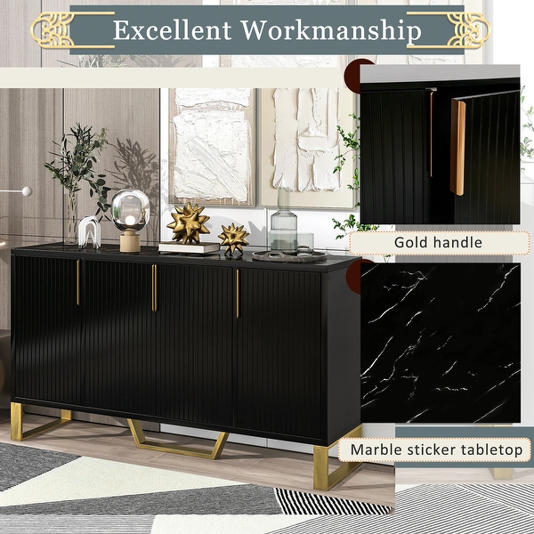 Modern sideboard with Four Doors, Metal handles and Legs and Adjustable Shelves Kitchen Cabinet
