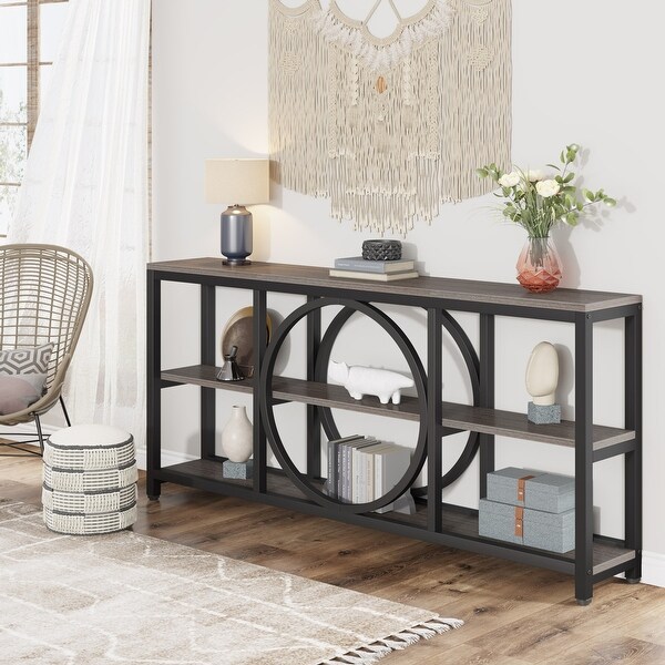 Sofa Console Table, 3 Tiers Industrial Narrow Long Sofa Table