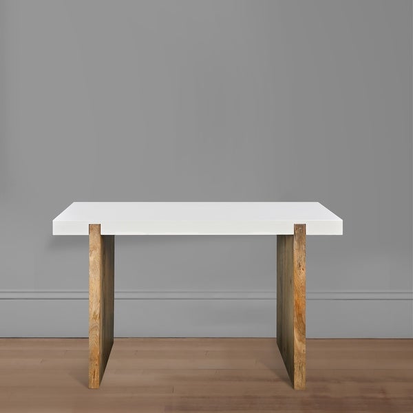 Kerry 48 Inch Rectangular Mango Wood Console Table, Sled Base, Glossy White, Natural Brown