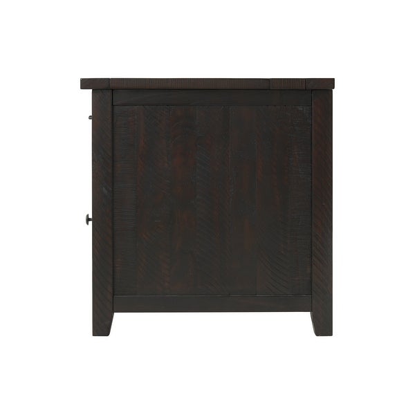 Rustic Chairside Table with hidden Charging Station, Solid Wood