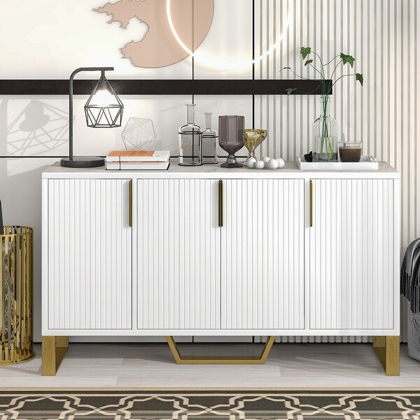 Modern sideboard with Four Doors, Metal handles and Legs and Adjustable Shelves Kitchen Cabinet