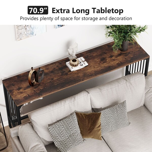 70.9 inch Extra Long Sofa Table, Rustic Industrial Entryway Console Table