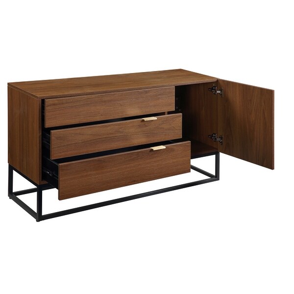 Console Table in Walnut and Black Finish Retro Design Console Table with Two Open Shelves, Console Tables