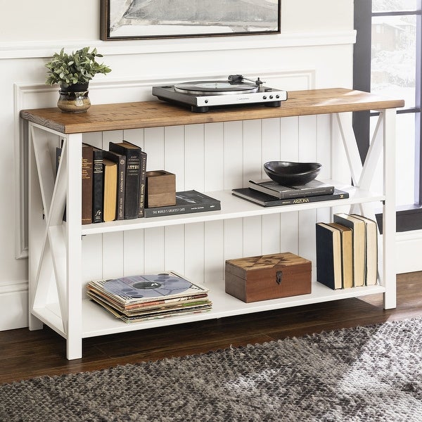 Solid Wood Storage Console Table, White/Reclaimed Barnwood