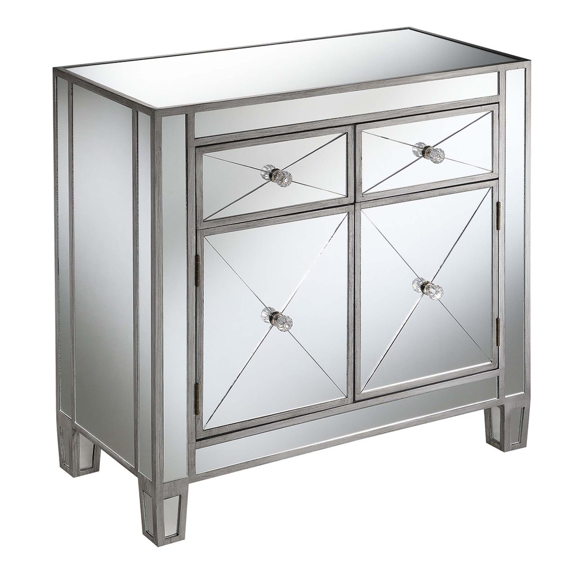 Gold Coast Vineyard 2 Drawer Mirrored Hall Table, Silver Color