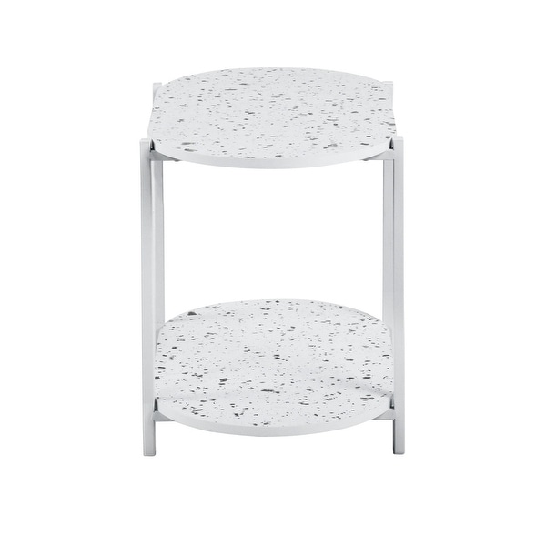 2-Tiers Oval End Table, Modern Marble Small Side Table