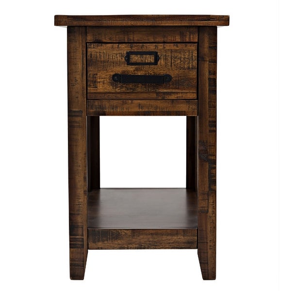Side Table with 1 Drawer and Plank Style, Rustic Brown