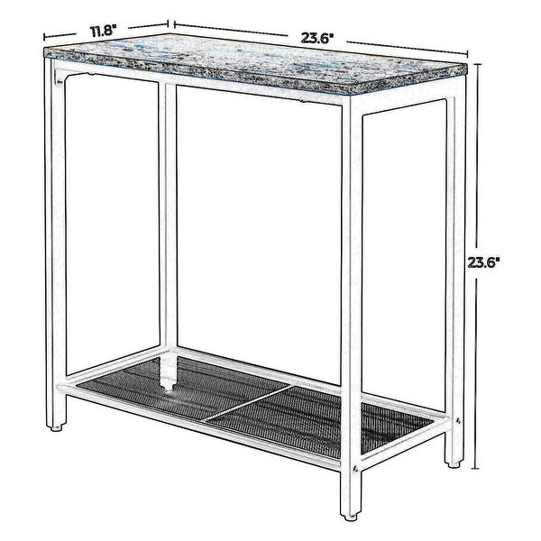 Industrial Wood and Metal Side Table with Open Mesh Shelf, Brown and Black - 23.6 H x 23.6 W x 11.8 L Inches