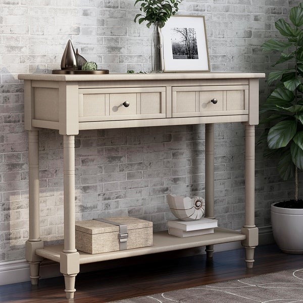 Vintage Solid Wood Console Table with 2 Drawers and 1 Bottom Storage Shelf for Entryway, Hallway, Living Room
