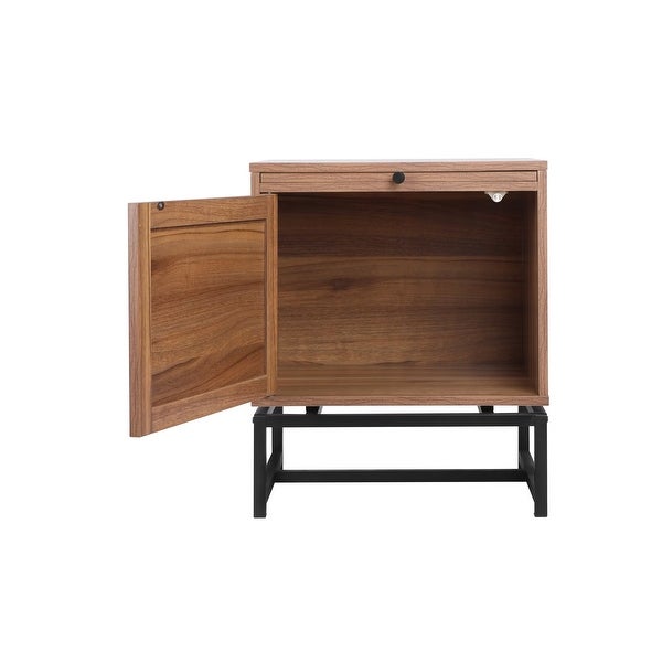 Natural 1 Rattan Door Cabinet, End Table, Sofa Side Table, Nightstand with Adjustable Pull Plate and Metal Base